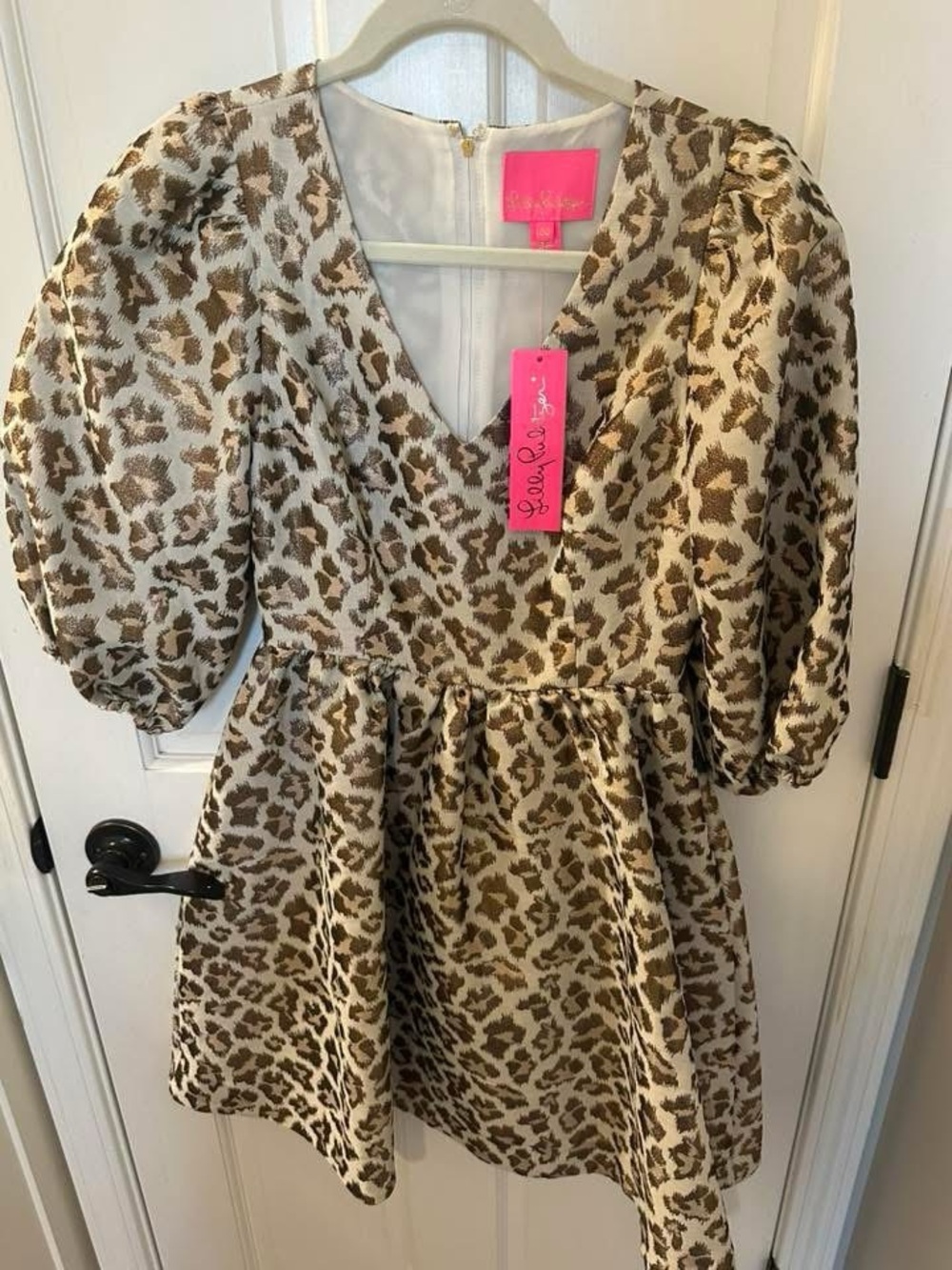 Lilly Pulitzer Beige and Brown Leopard-Print Puff Sleeve Dress - Picture 2 of 2